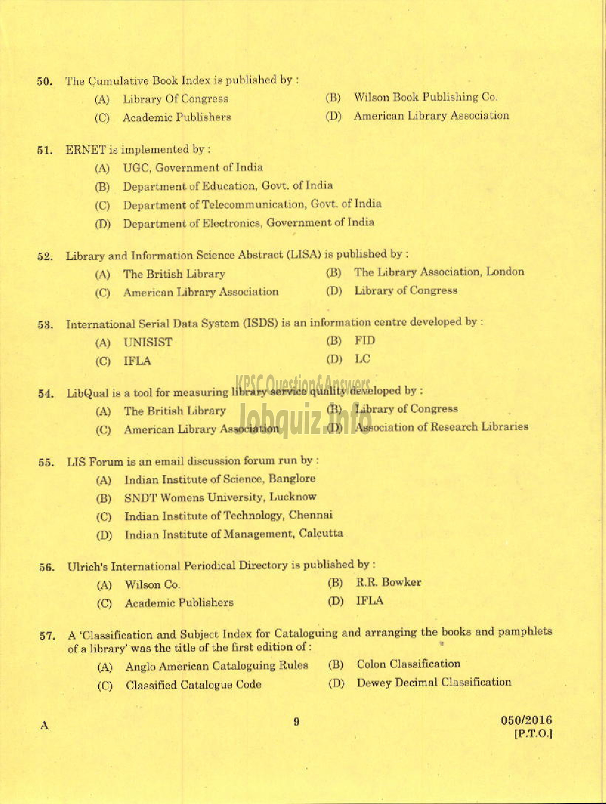 Kerala PSC Question Paper - LIBRARIAN GR IV KERALA STATE CENTRAL LIBRARY-7