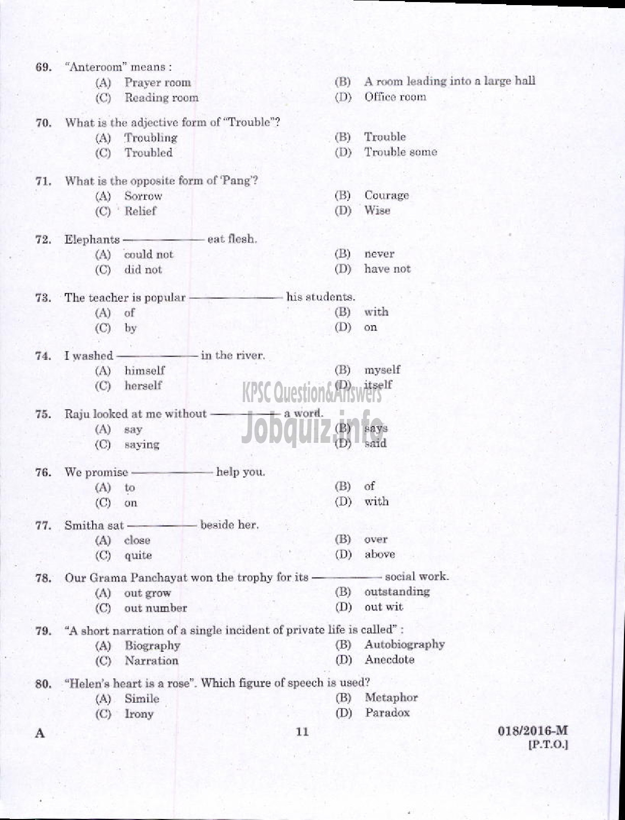 Kerala PSC Question Paper - LIFT OPERATOR VARIOUS-9