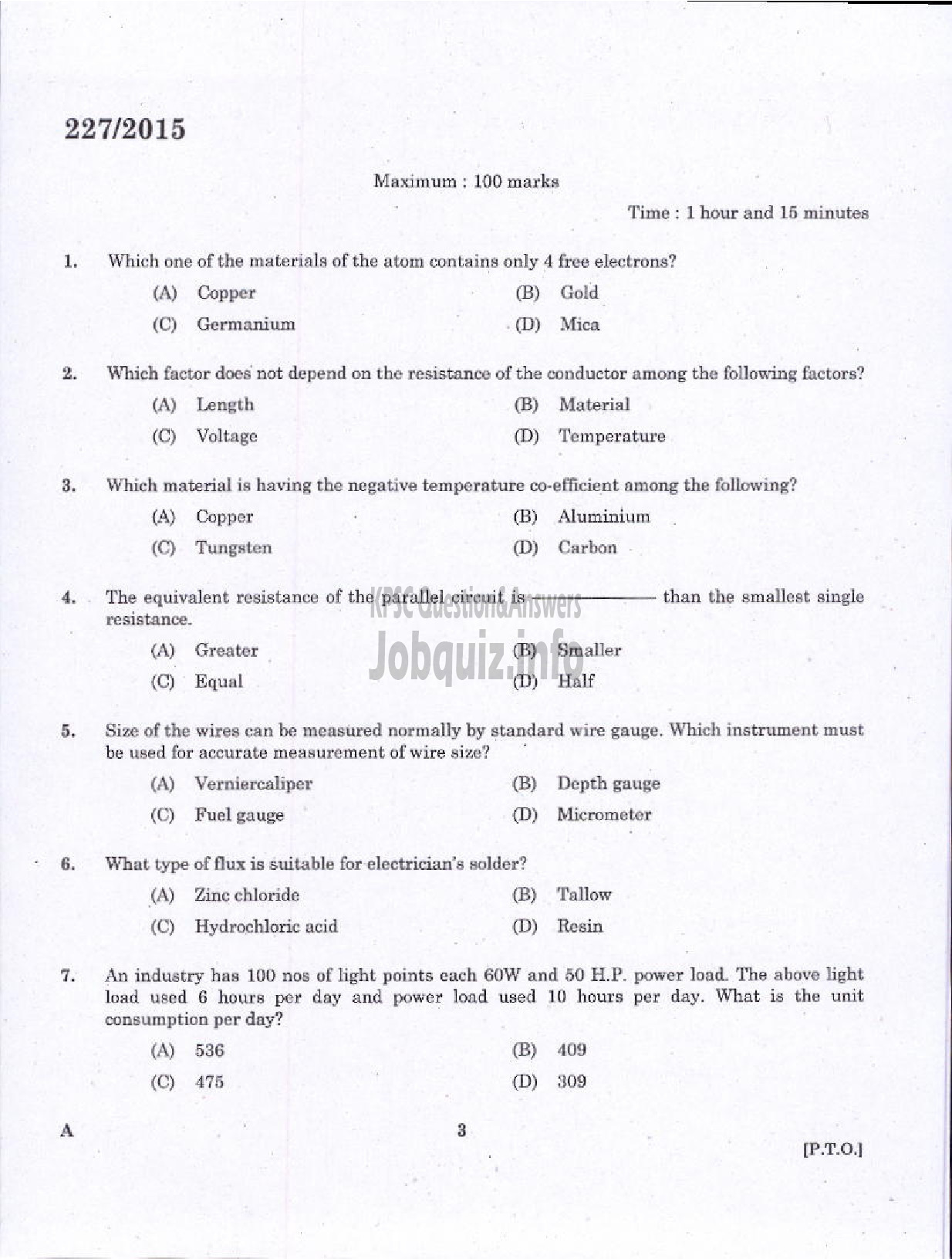 Kerala PSC Question Paper - LINEMAN GR I REVENUE-1