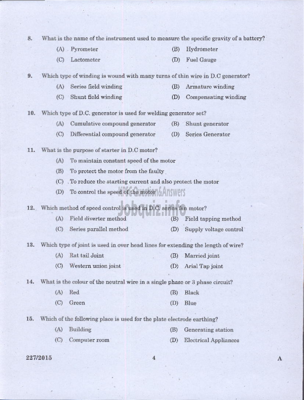 Kerala PSC Question Paper - LINEMAN GR I REVENUE-2