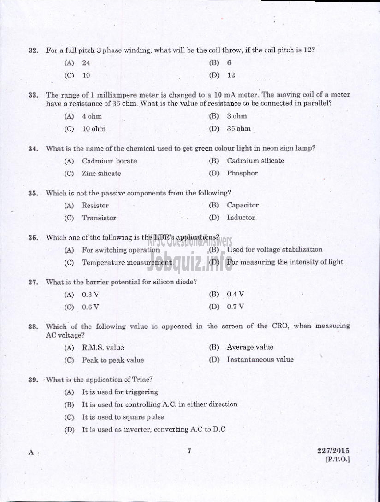 Kerala PSC Question Paper - LINEMAN GR I REVENUE-5