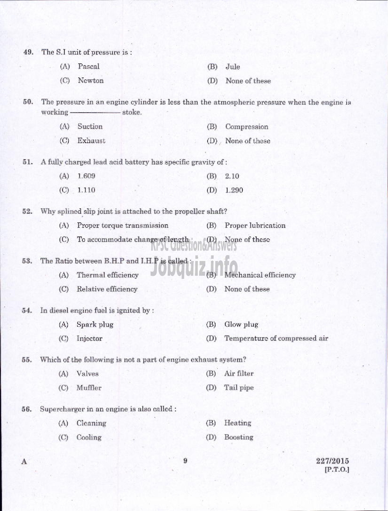 Kerala PSC Question Paper - LINEMAN GR I REVENUE-7