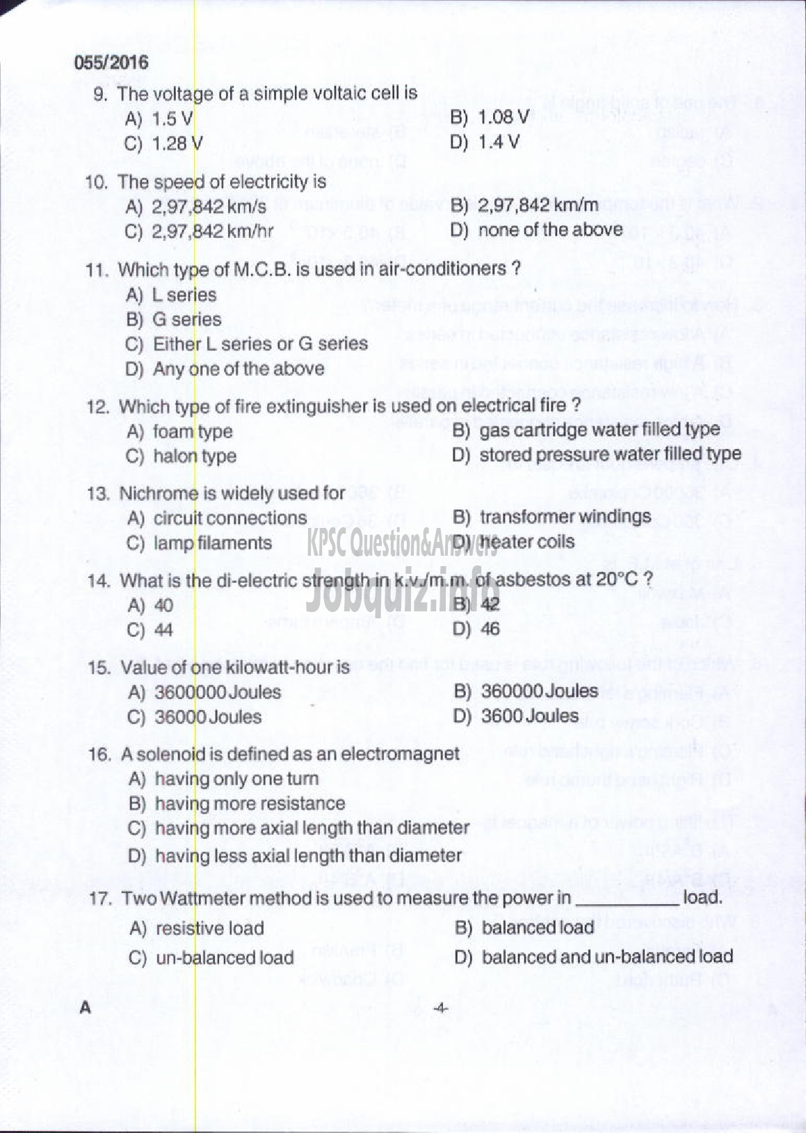 Kerala PSC Question Paper - LINEMAN PUBLIC WORKS ELECTRICAL WING-2