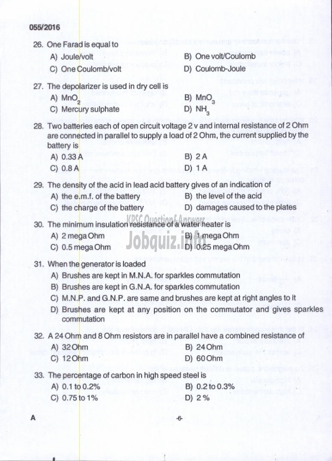 Kerala PSC Question Paper - LINEMAN PUBLIC WORKS ELECTRICAL WING-4