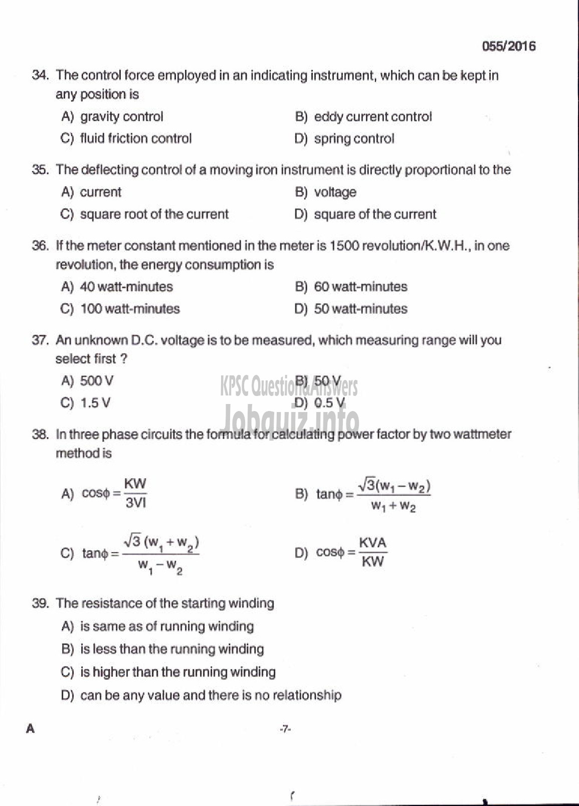 Kerala PSC Question Paper - LINEMAN PUBLIC WORKS ELECTRICAL WING-5