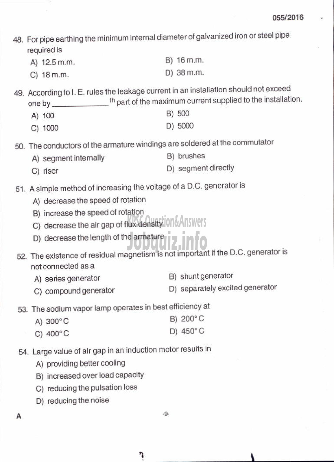 Kerala PSC Question Paper - LINEMAN PUBLIC WORKS ELECTRICAL WING-7