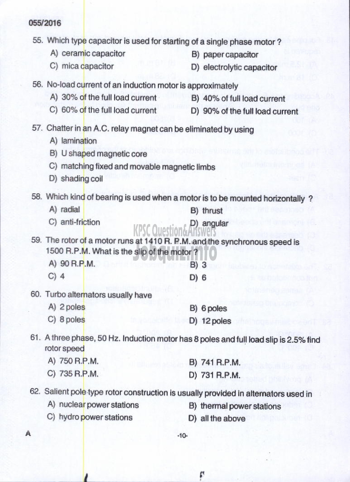 Kerala PSC Question Paper - LINEMAN PUBLIC WORKS ELECTRICAL WING-8