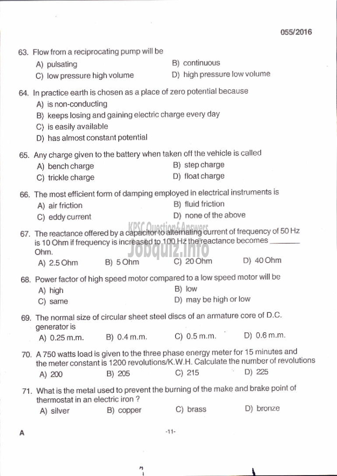 Kerala PSC Question Paper - LINEMAN PUBLIC WORKS ELECTRICAL WING-9