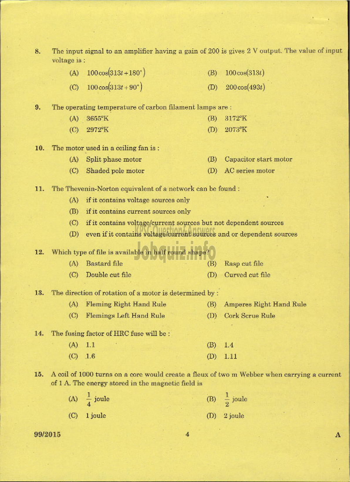 Kerala PSC Question Paper - LINEMAN PUBLIC WORKS ELECTRICAL WING-2