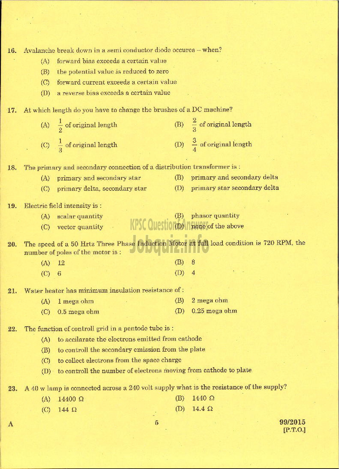 Kerala PSC Question Paper - LINEMAN PUBLIC WORKS ELECTRICAL WING-3