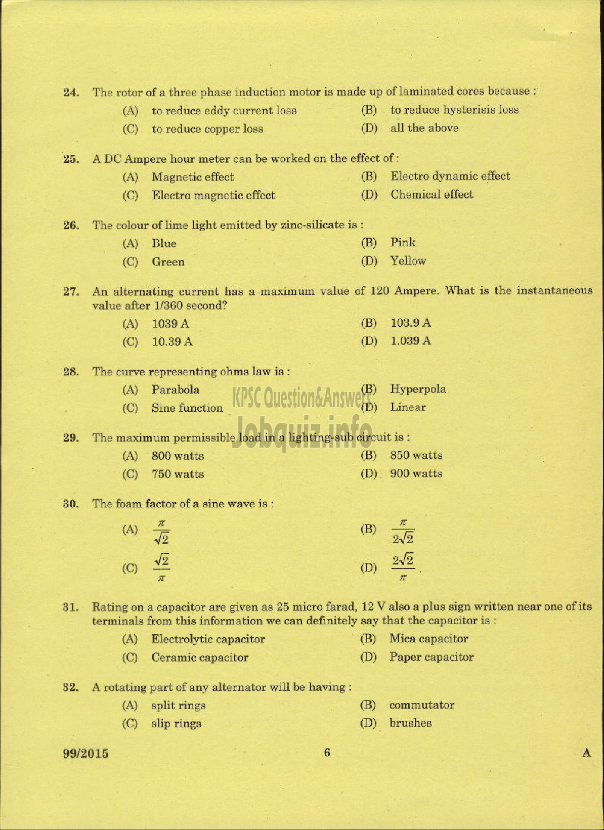 Kerala PSC Question Paper - LINEMAN PUBLIC WORKS ELECTRICAL WING-4