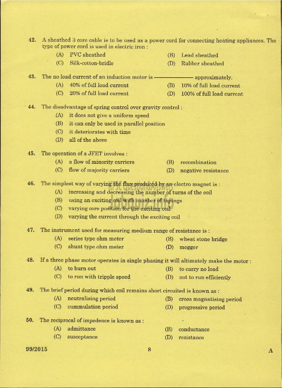 Kerala PSC Question Paper - LINEMAN PUBLIC WORKS ELECTRICAL WING-6