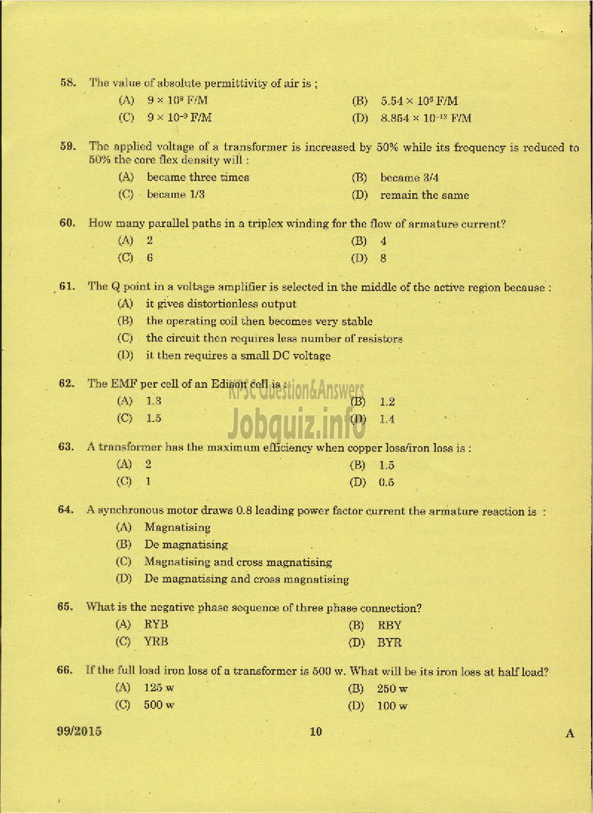 Kerala PSC Question Paper - LINEMAN PUBLIC WORKS ELECTRICAL WING-8