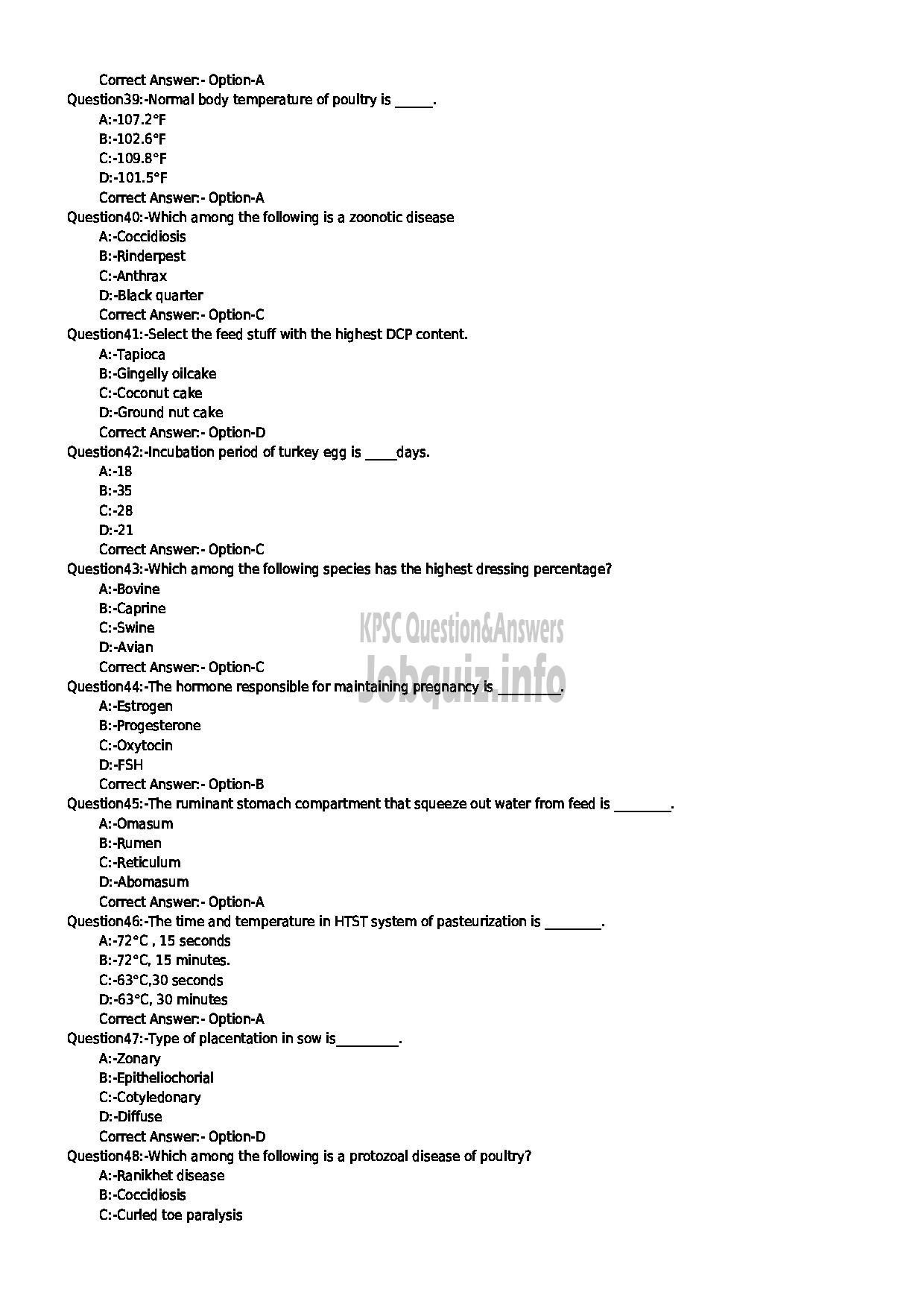 Kerala PSC Question Paper - LIVESTOCK INSPECTOR GR II ANIMAL HUSBANDRY-5