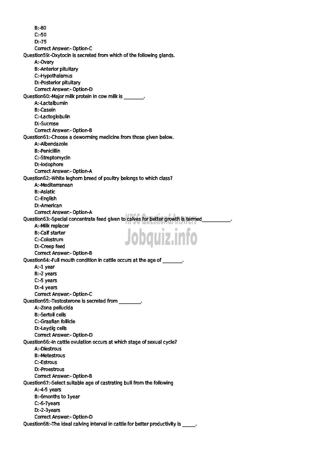 Kerala PSC Question Paper - LIVESTOCK INSPECTOR GR II ANIMAL HUSBANDRY-7