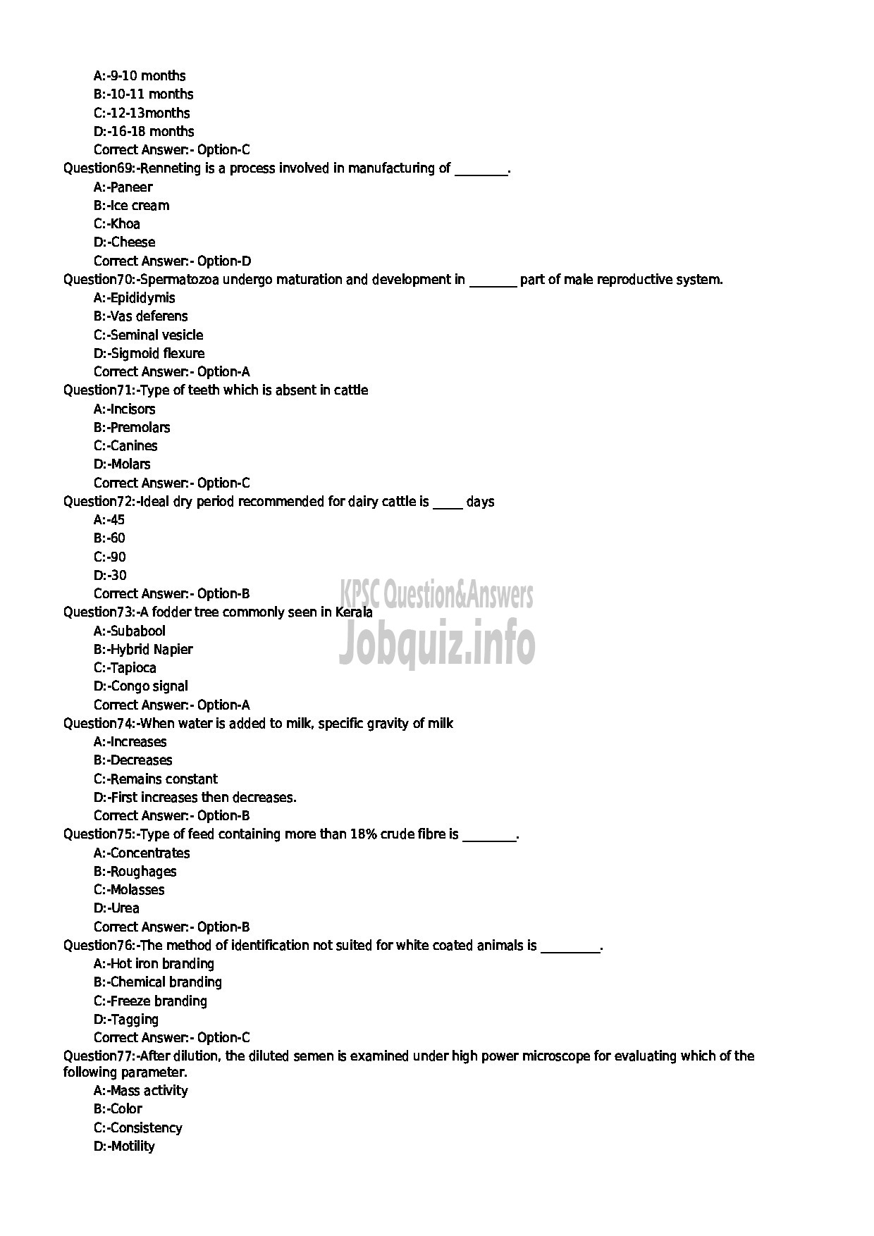 Kerala PSC Question Paper - LIVESTOCK INSPECTOR GR II ANIMAL HUSBANDRY-8