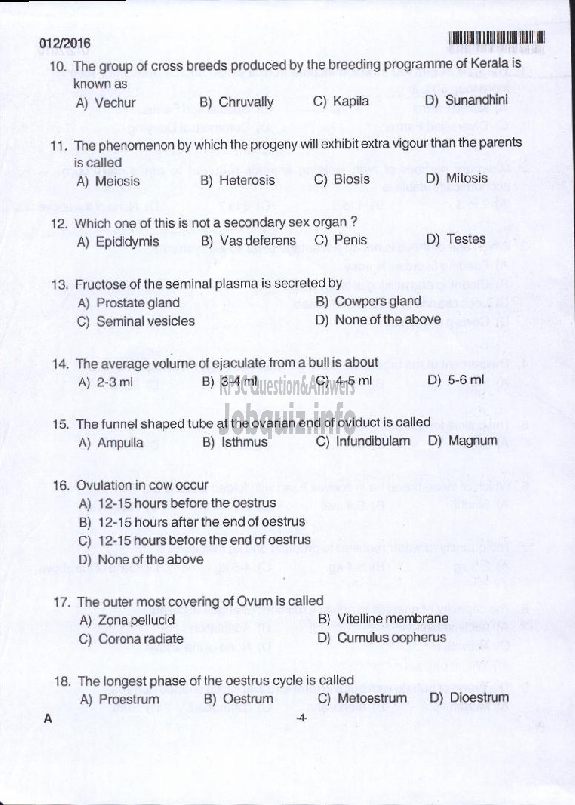 Kerala PSC Question Paper - LIVESTOCK INSPECTOR GR II/SUPERVISOR KLDB LTD-2