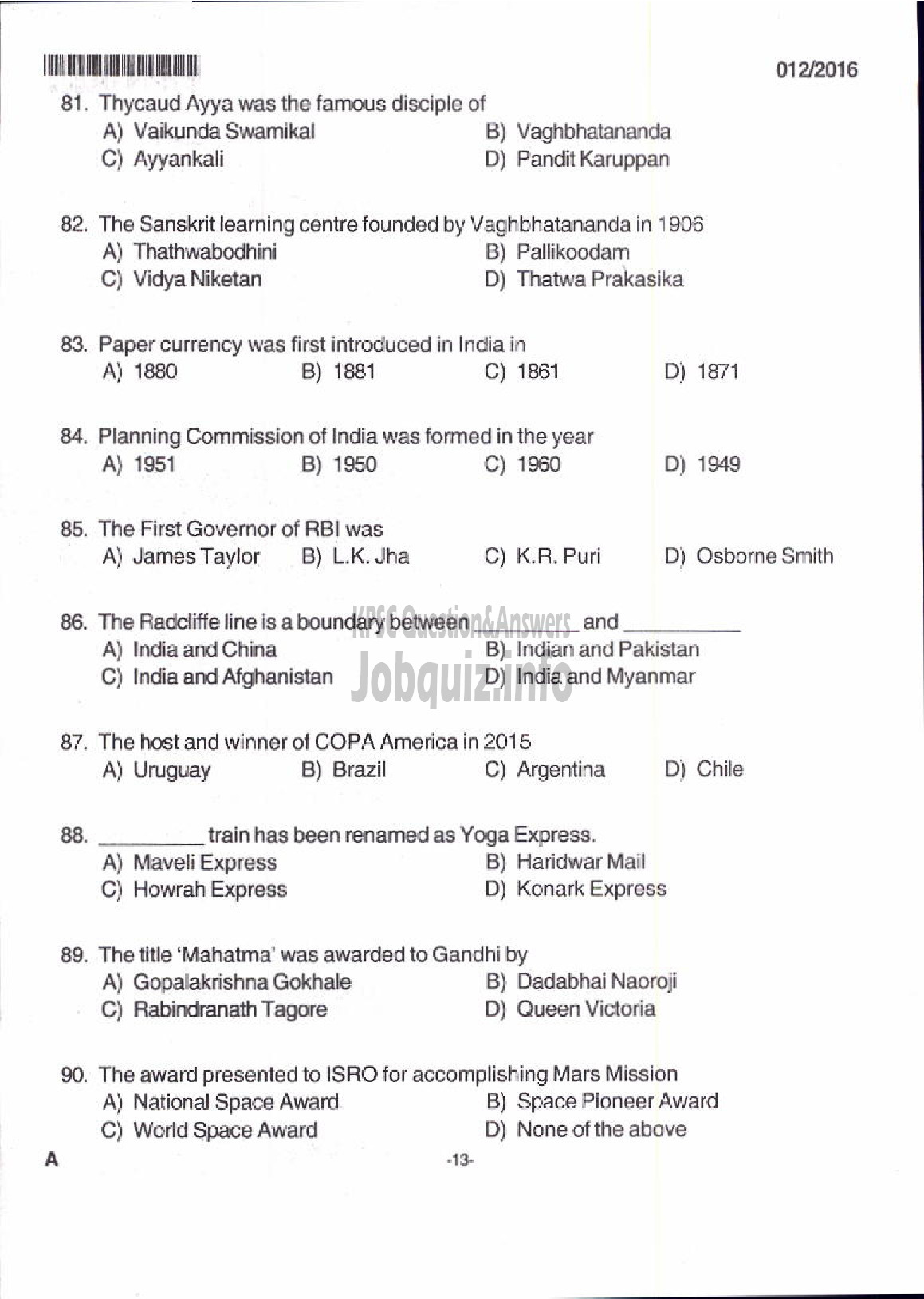 Kerala PSC Question Paper - LIVESTOCK INSPECTOR GR II/SUPERVISOR KLDB LTD-11