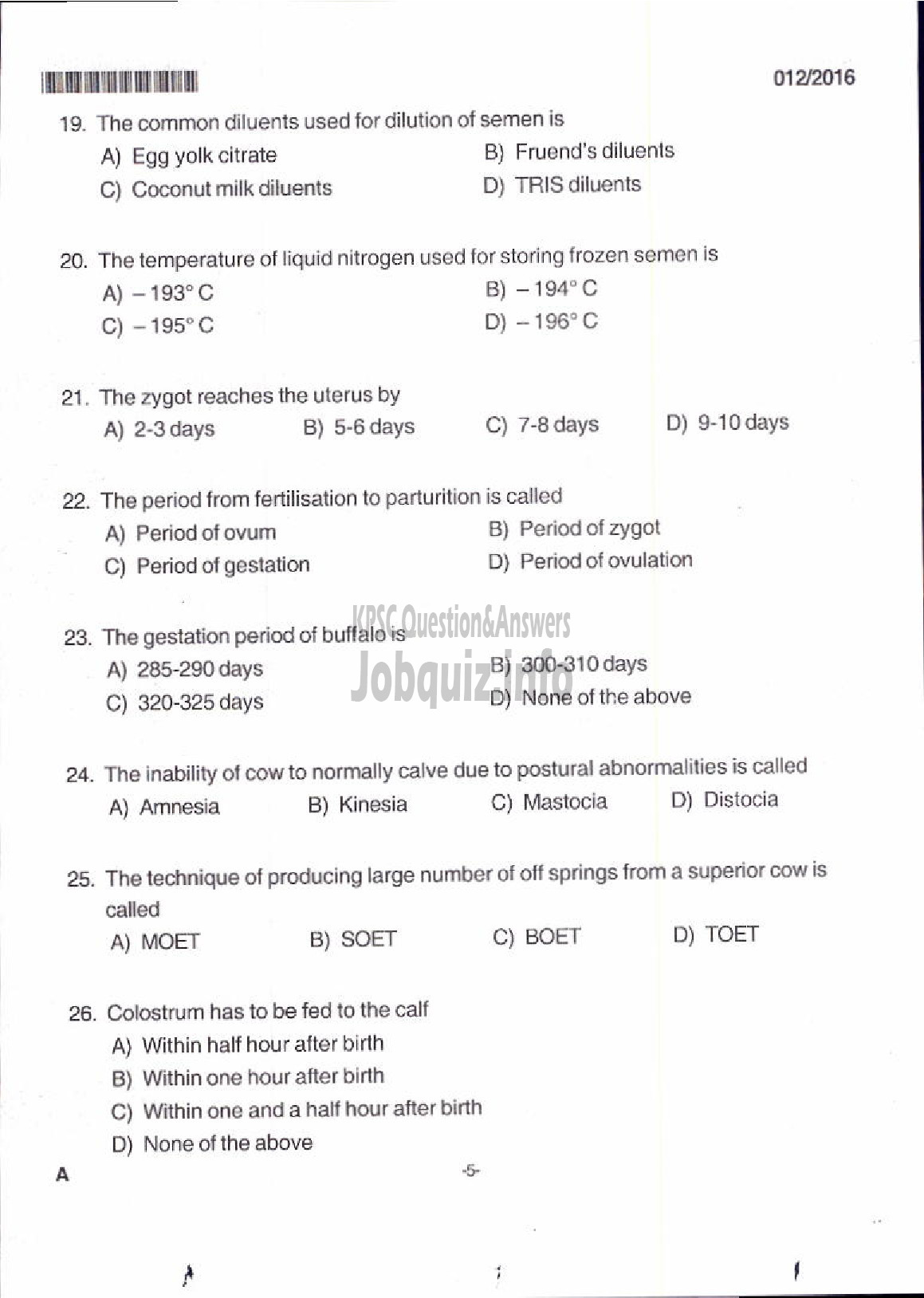 Kerala PSC Question Paper - LIVESTOCK INSPECTOR GR II/SUPERVISOR KLDB LTD-3