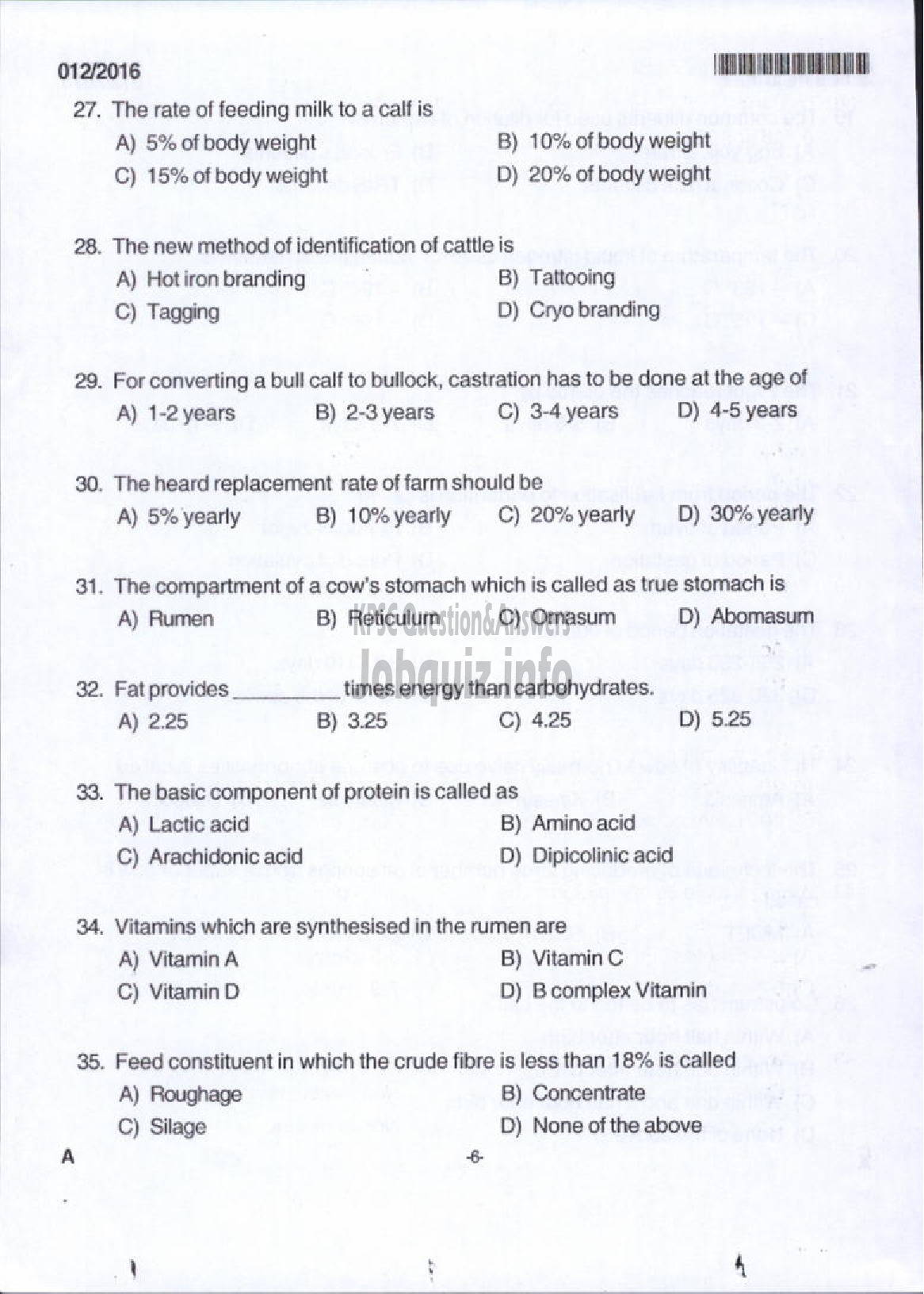 Kerala PSC Question Paper - LIVESTOCK INSPECTOR GR II/SUPERVISOR KLDB LTD-4