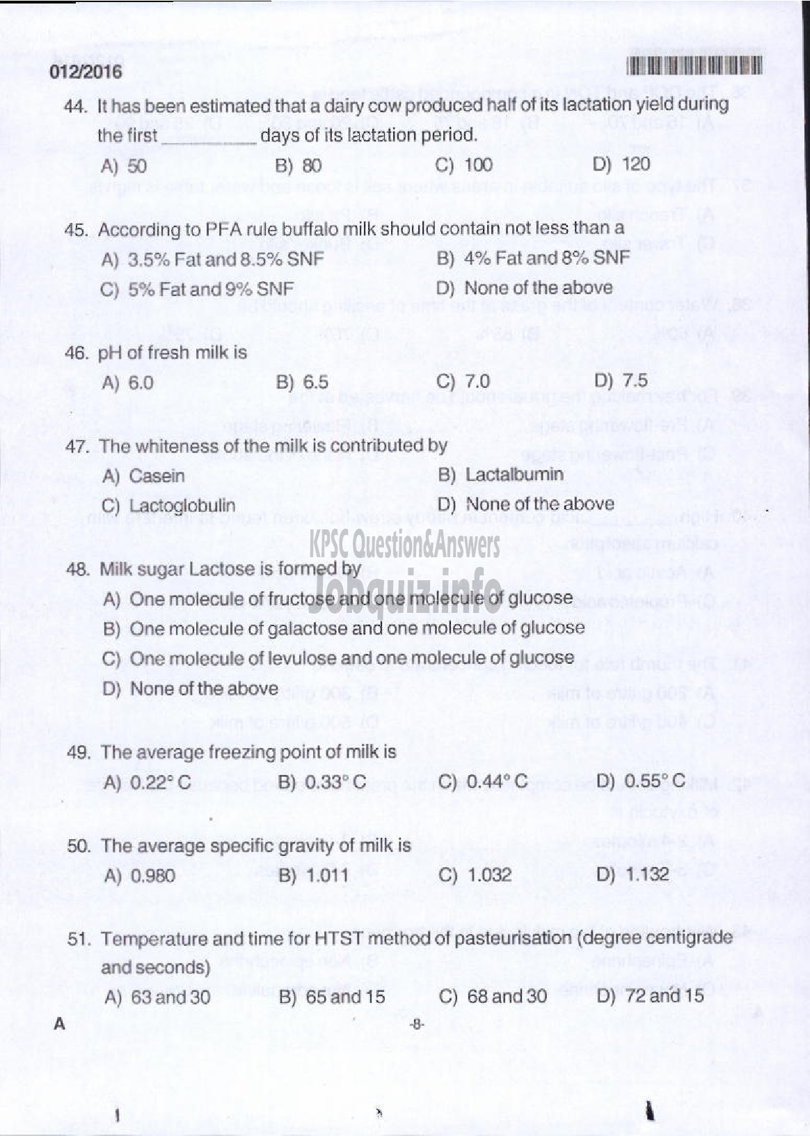 Kerala PSC Question Paper - LIVESTOCK INSPECTOR GR II/SUPERVISOR KLDB LTD-6