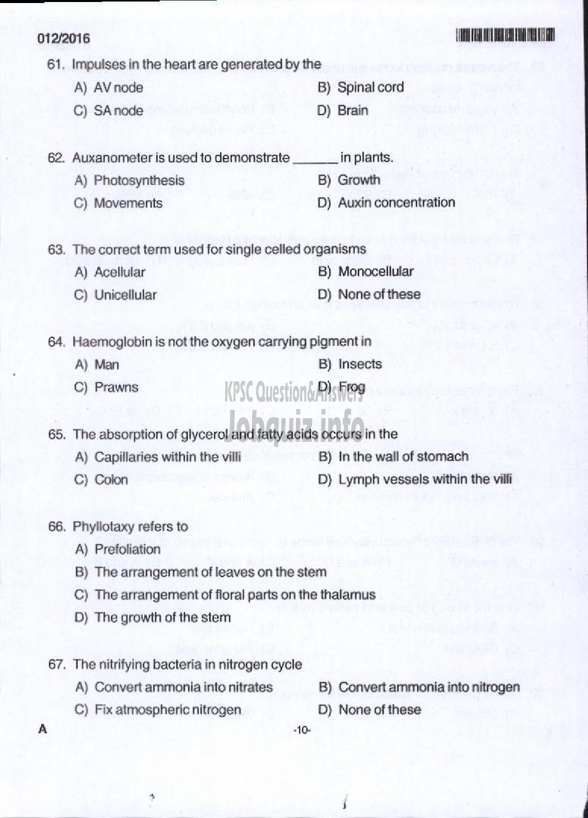 Kerala PSC Question Paper - LIVESTOCK INSPECTOR GR II/SUPERVISOR KLDB LTD-8