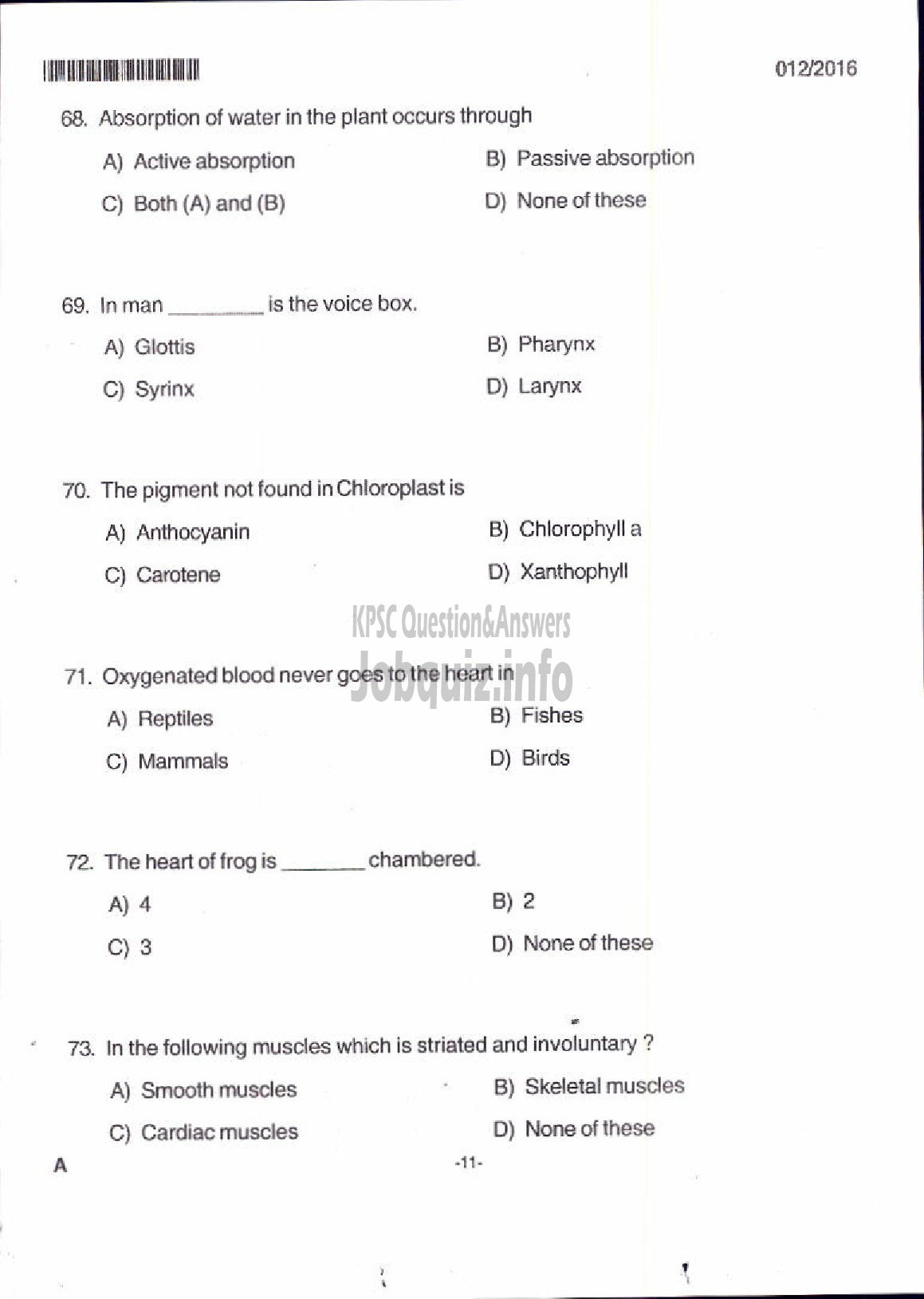 Kerala PSC Question Paper - LIVESTOCK INSPECTOR GR II/SUPERVISOR KLDB LTD QUESTION PAPER-9