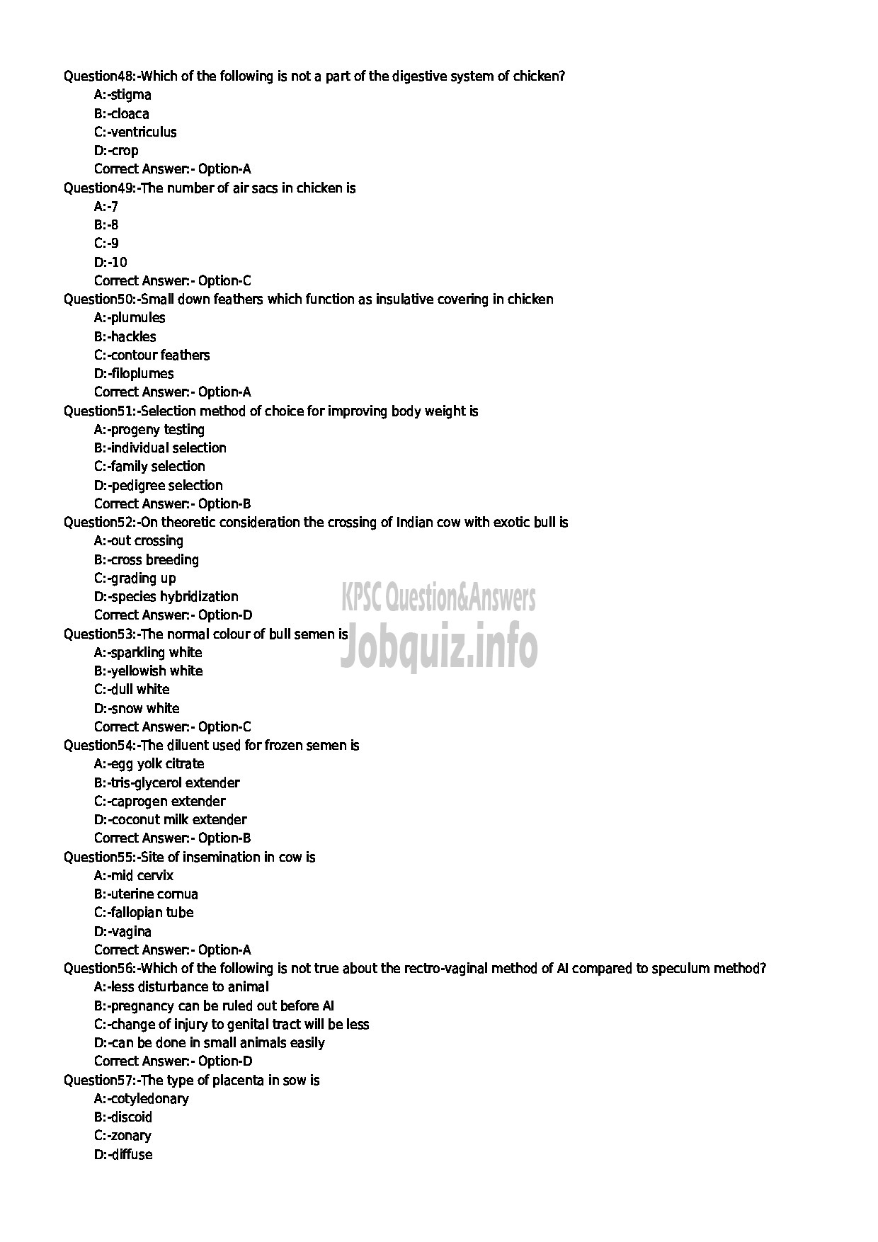 Kerala PSC Question Paper - LIVE STOCK INSPECTOR GRII POULTRY ASSISTANT MILK RECORDER STORE KEEPER ENUMERATOR CAT NO 59 2018 ANIMAL HUSBANDRY-6