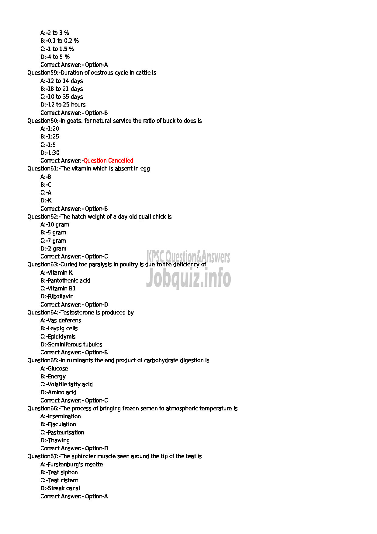 Kerala PSC Question Paper - LIVE STOCK INSPECTOR GR II NCA ANIMAL HUSBANDRY-7