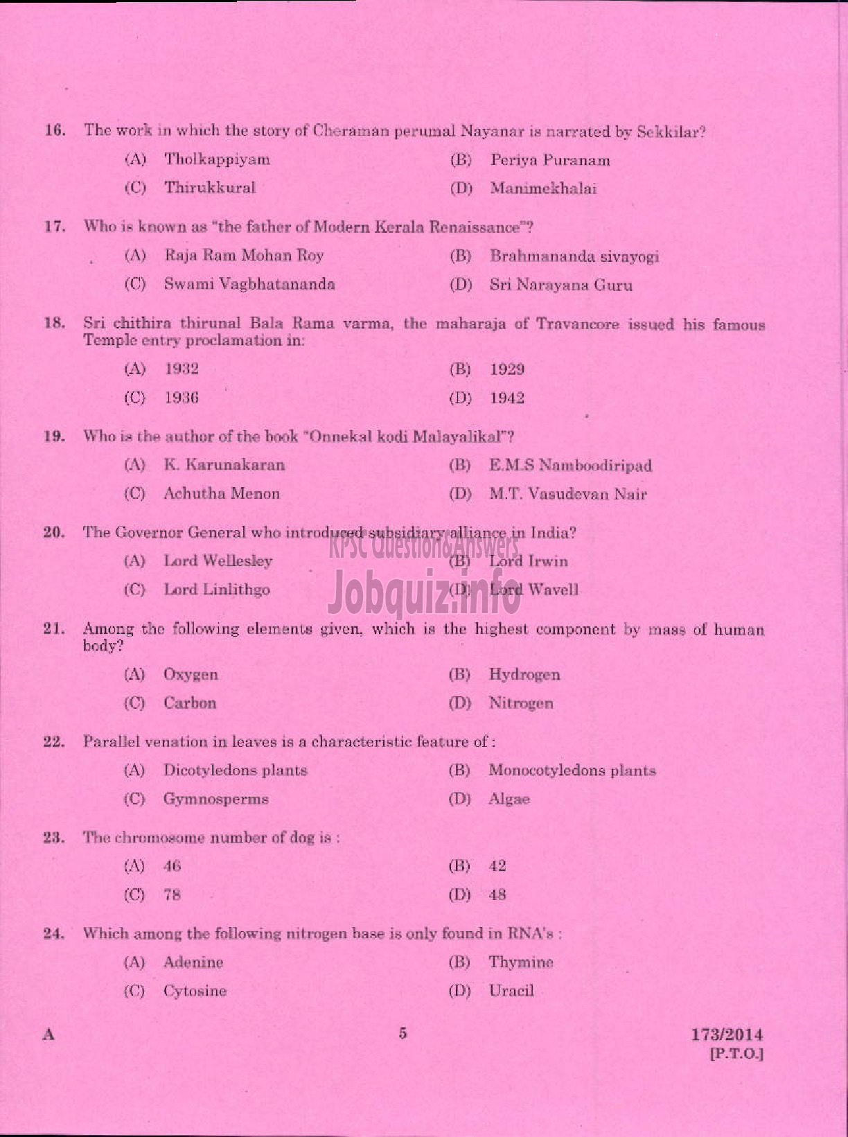 Kerala PSC Question Paper - LIVE STOCK INSPECTOR GR II / POULTRY ASSISTANT / MILK RECORDER / STORE KEEPER / ENUMERATOR NCA ANIMAL HUSBANDRY-3
