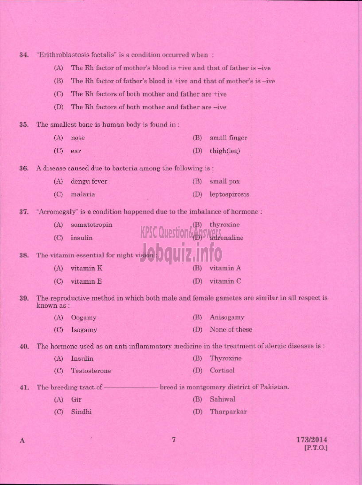 Kerala PSC Question Paper - LIVE STOCK INSPECTOR GR II / POULTRY ASSISTANT / MILK RECORDER / STORE KEEPER / ENUMERATOR NCA ANIMAL HUSBANDRY-5