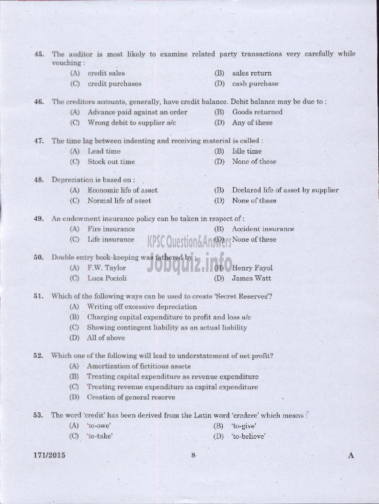 Kerala PSC Question Paper - LOWER DIVISION ACCOUNTANT KERALA SMALL INDUSTRIES DEVELOPMENT CORPORATION LTD-6