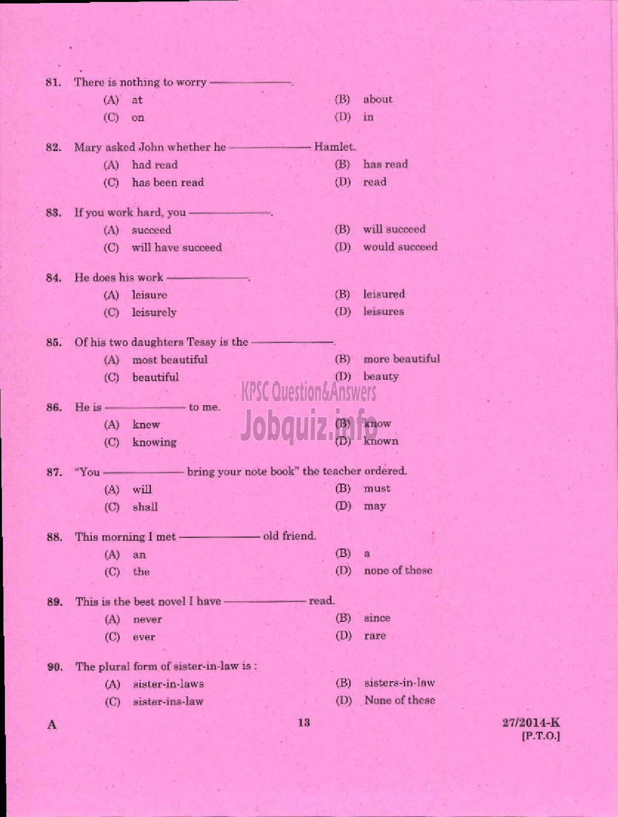 Kerala PSC Question Paper - LOWER DIVISION CLERK 2014 VARIOUS BY TRANSFER ( Kannada )-11