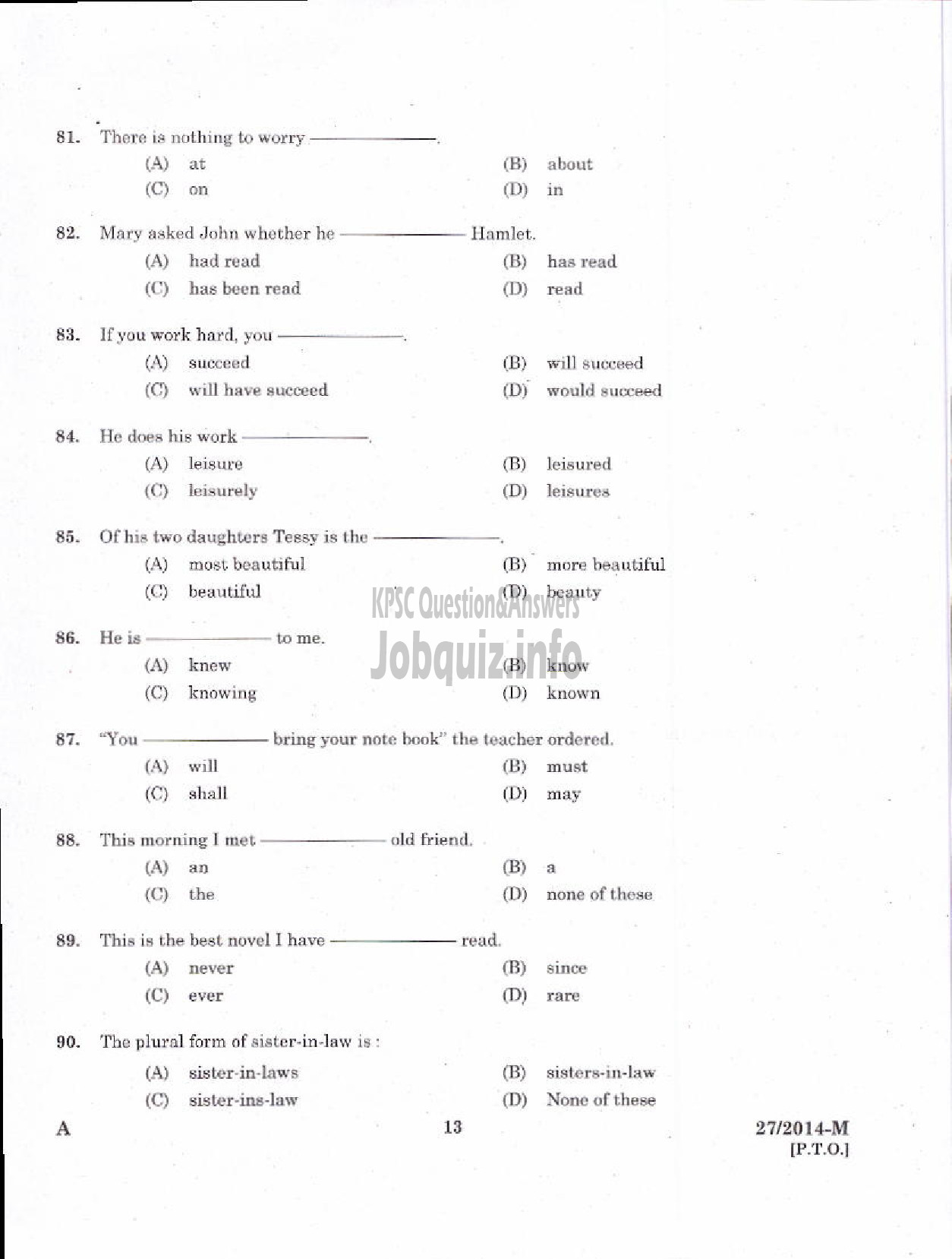 Kerala PSC Question Paper - LOWER DIVISION CLERK 2014 VARIOUS BY TRANSFER ( Malayalam ) -11
