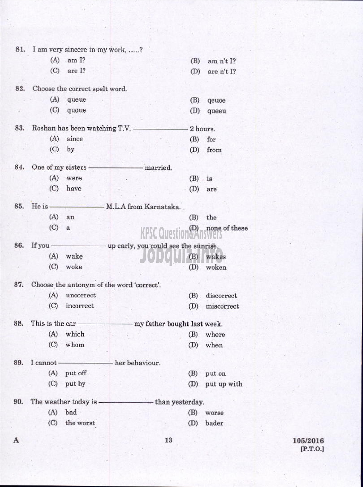 Kerala PSC Question Paper - LOWER DIVISION CLERK KANNADA AND MALAYALAM KNOWING VARIOUS-11