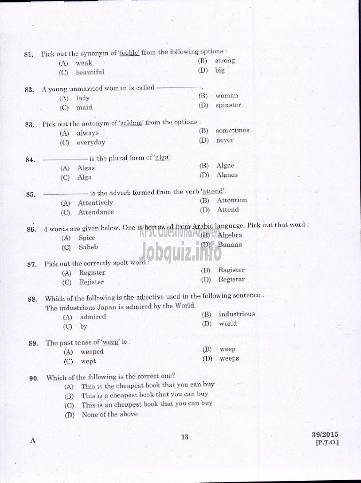 Kerala PSC Question Paper - LOWER DIVISION CLERK TAMIL MALAYALAM KNOWING VARIOUS TVPM/IDKY/PKD-11