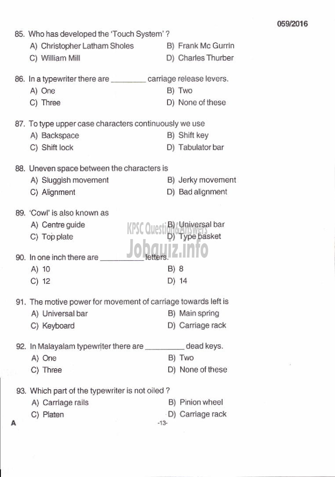 Kerala PSC Question Paper - LOWER DIVISION TYPIST/CLERK TYPIST/TYPIST CLERK VARIOUS /NCC/SAINIK WELFARE-11