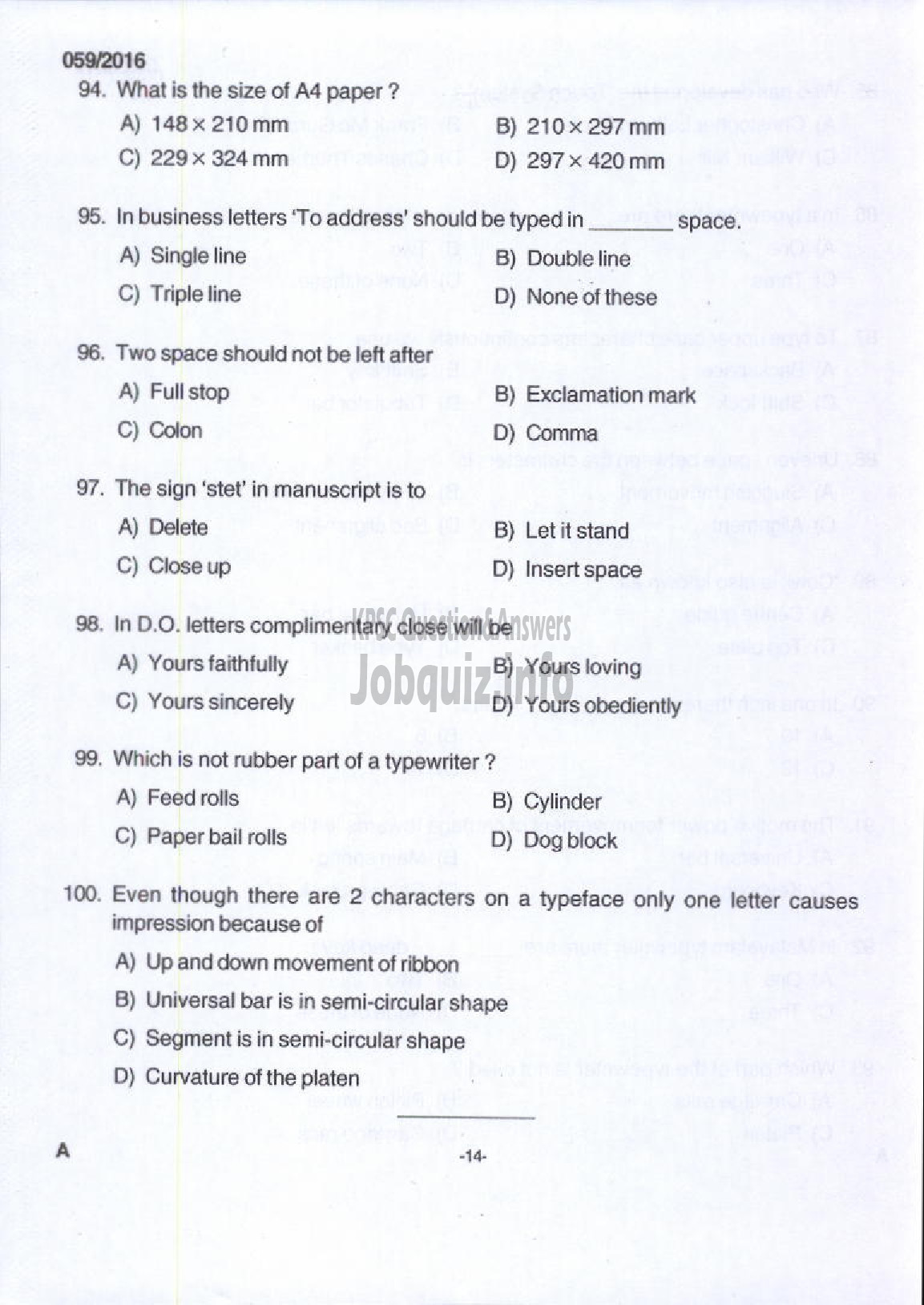 Kerala PSC Question Paper - LOWER DIVISION TYPIST/CLERK TYPIST/TYPIST CLERK VARIOUS /NCC/SAINIK WELFARE-12