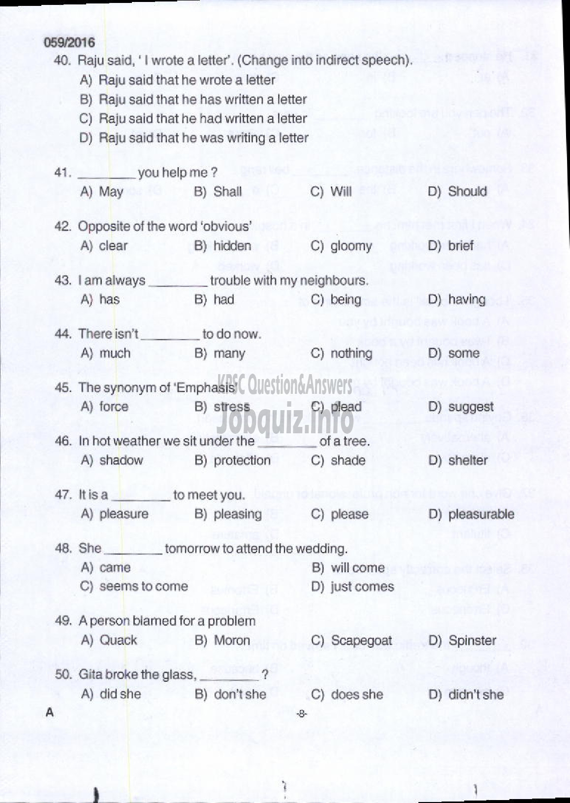 Kerala PSC Question Paper - LOWER DIVISION TYPIST/CLERK TYPIST/TYPIST CLERK VARIOUS /NCC/SAINIK WELFARE-6