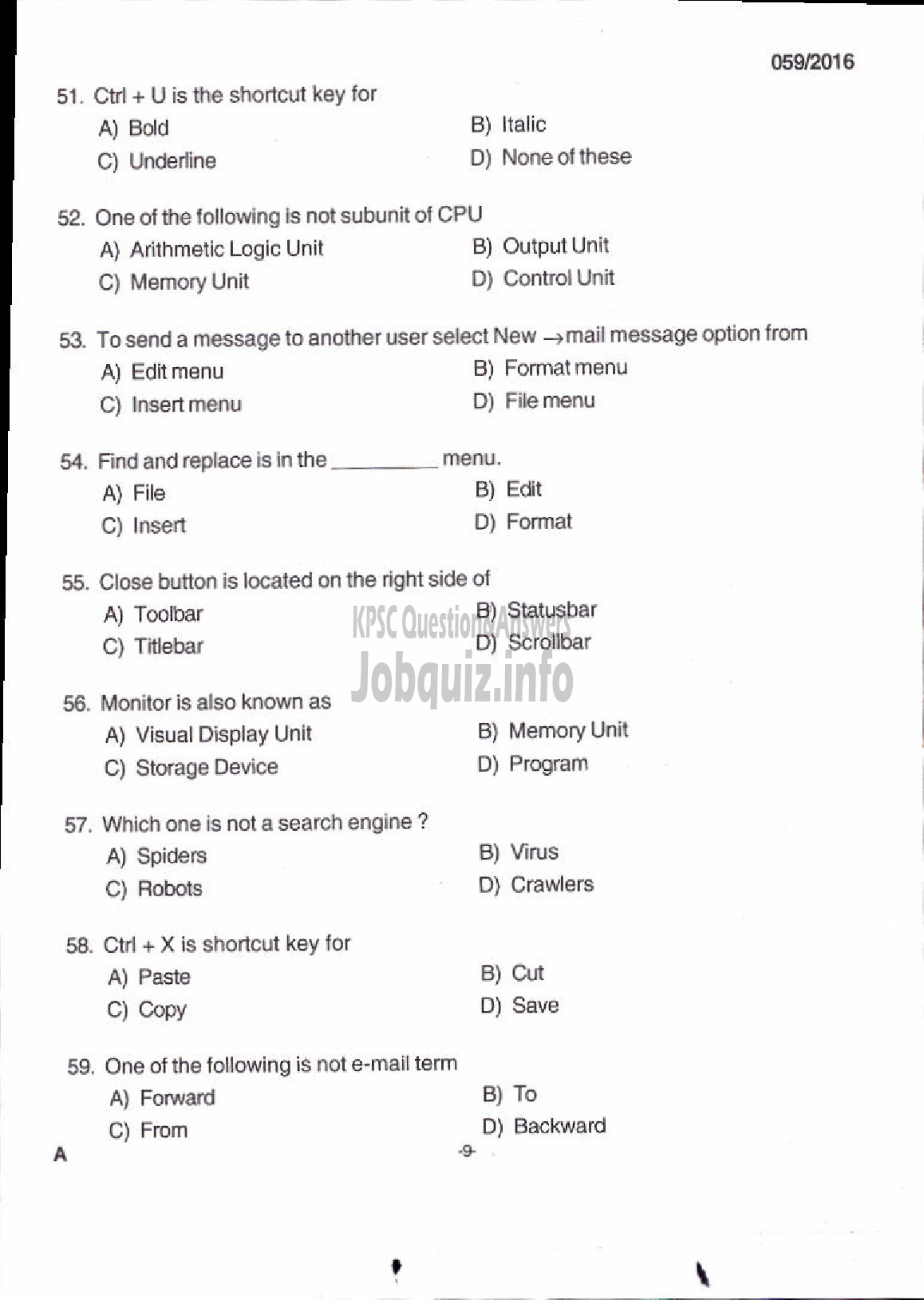 Kerala PSC Question Paper - LOWER DIVISION TYPIST/CLERK TYPIST/TYPIST CLERK VARIOUS /NCC/SAINIK WELFARE-7