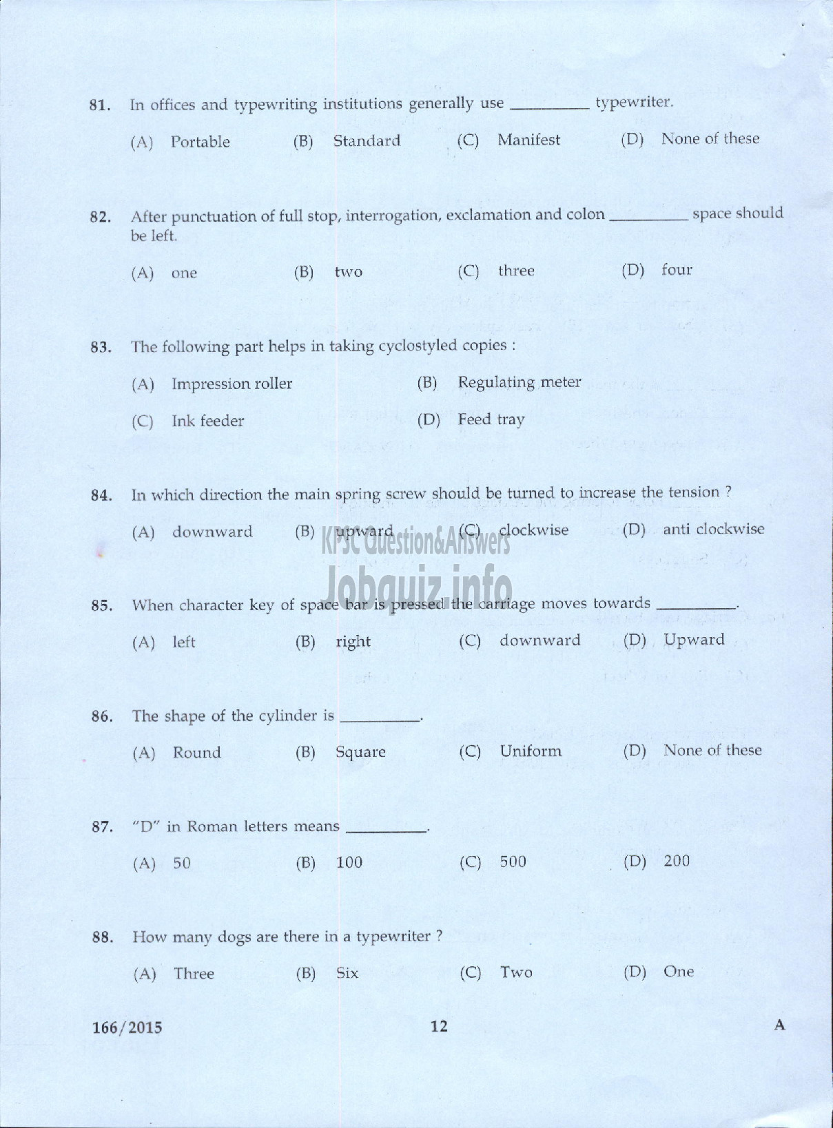 Kerala PSC Question Paper - LOWER DIVISION TYPIST JUNIOR FAIR COPY ASSISTANT KSEB-10