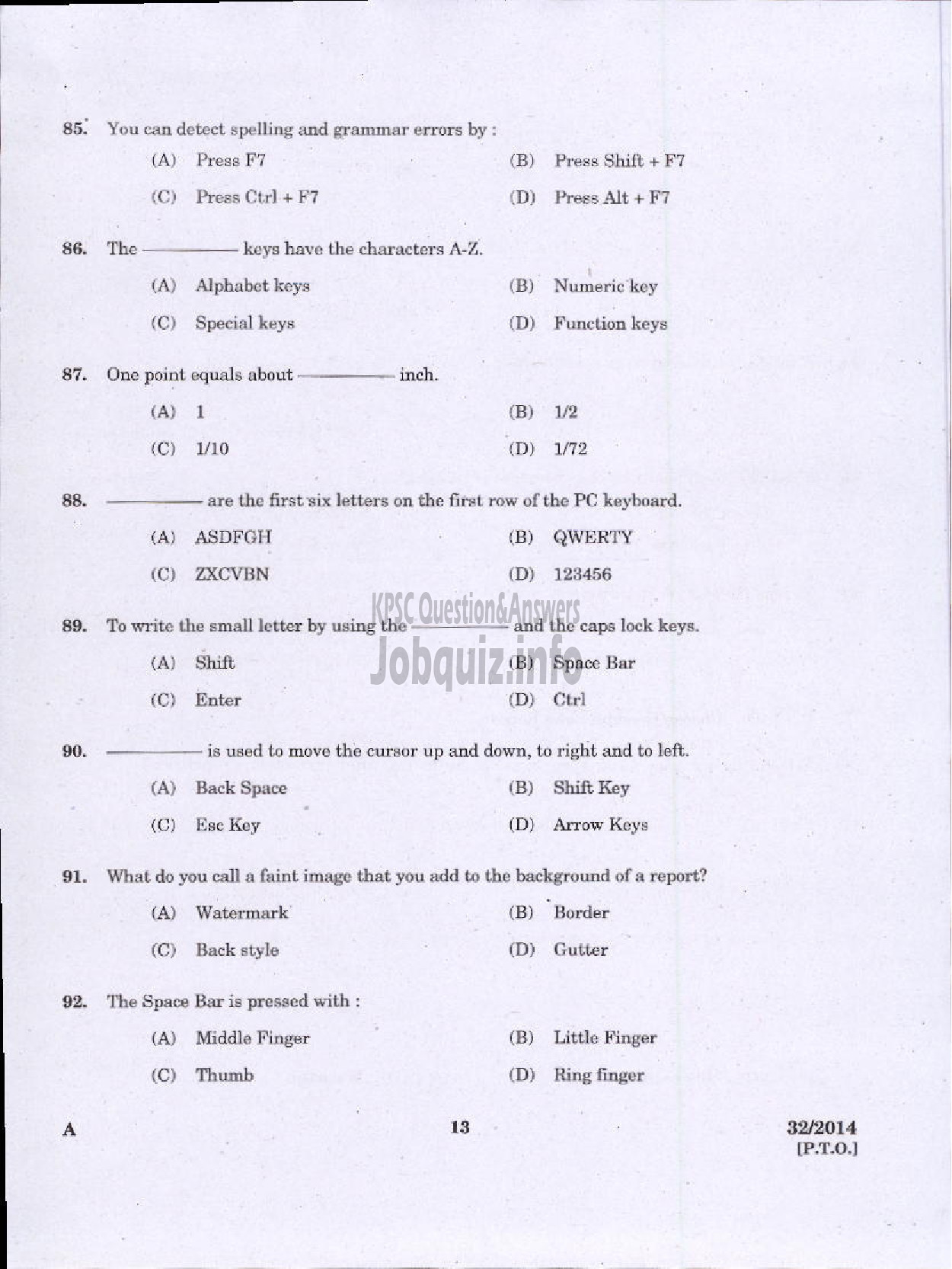 Kerala PSC Question Paper - LOWER DIVISION TYPIST NCA VARIOUS GOVERNMENT OWNED COMPANIES IDKY-11
