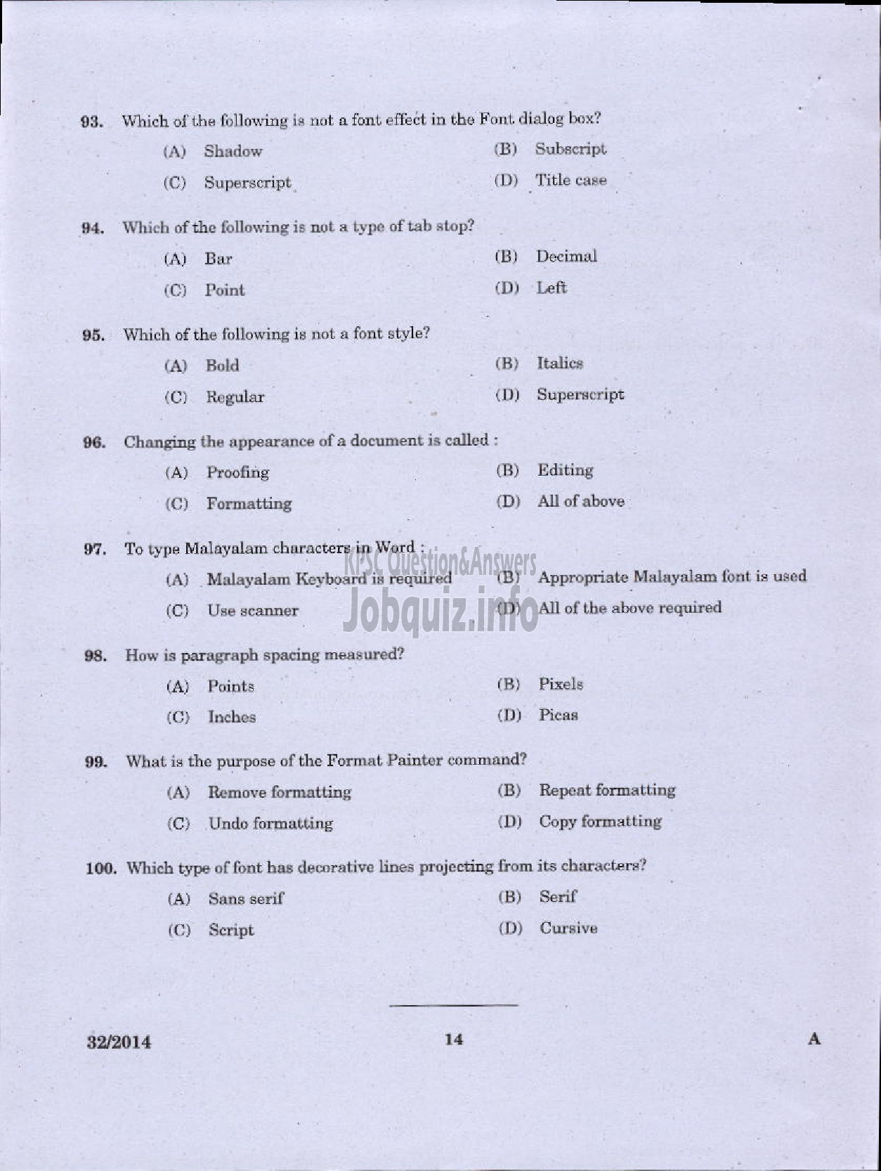 Kerala PSC Question Paper - LOWER DIVISION TYPIST NCA VARIOUS GOVERNMENT OWNED COMPANIES IDKY-12