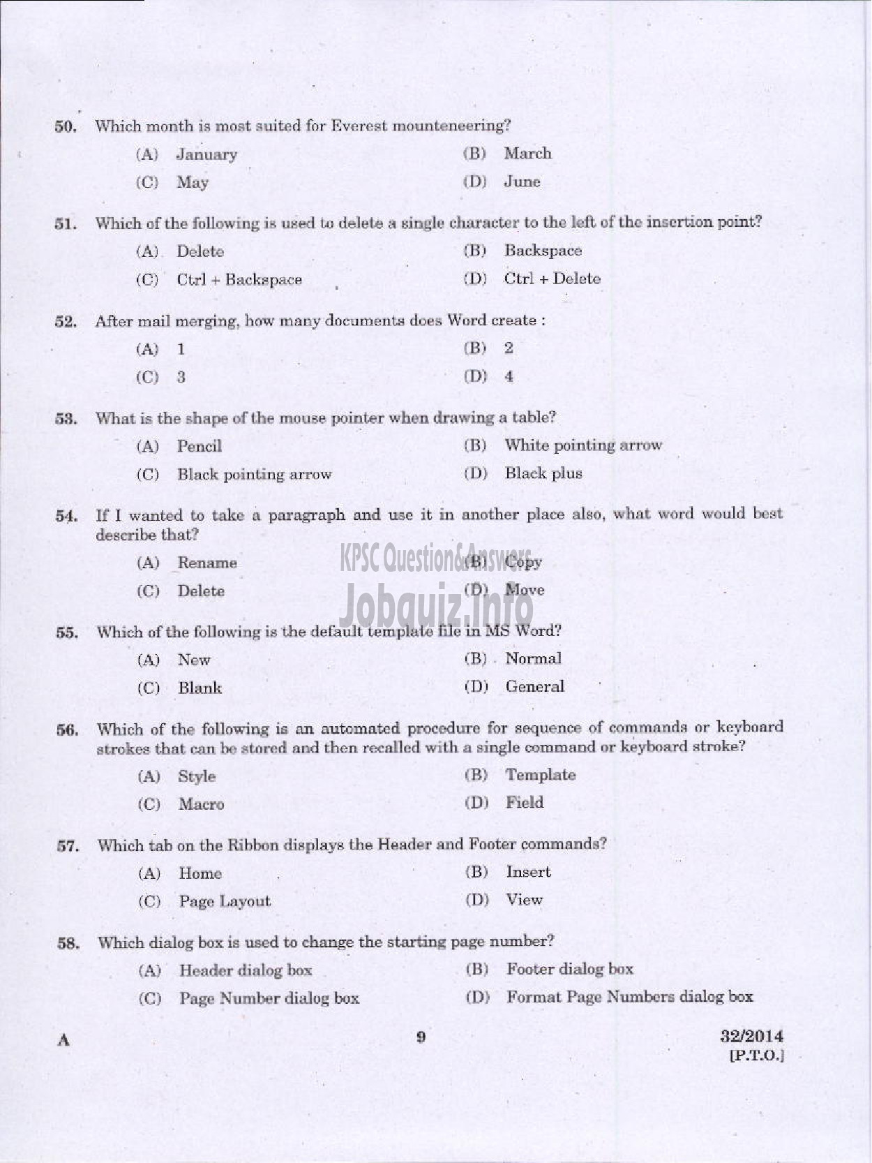 Kerala PSC Question Paper - LOWER DIVISION TYPIST NCA VARIOUS GOVERNMENT OWNED COMPANIES IDKY-7