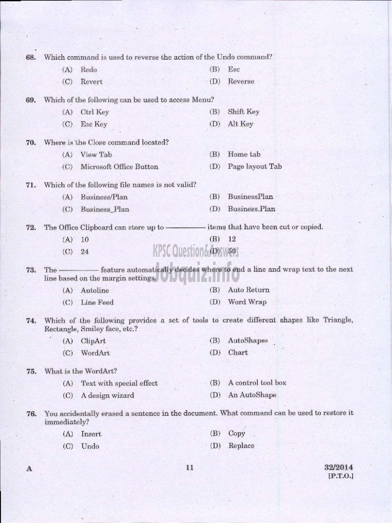 Kerala PSC Question Paper - LOWER DIVISION TYPIST NCA VARIOUS GOVERNMENT OWNED COMPANIES IDKY-9
