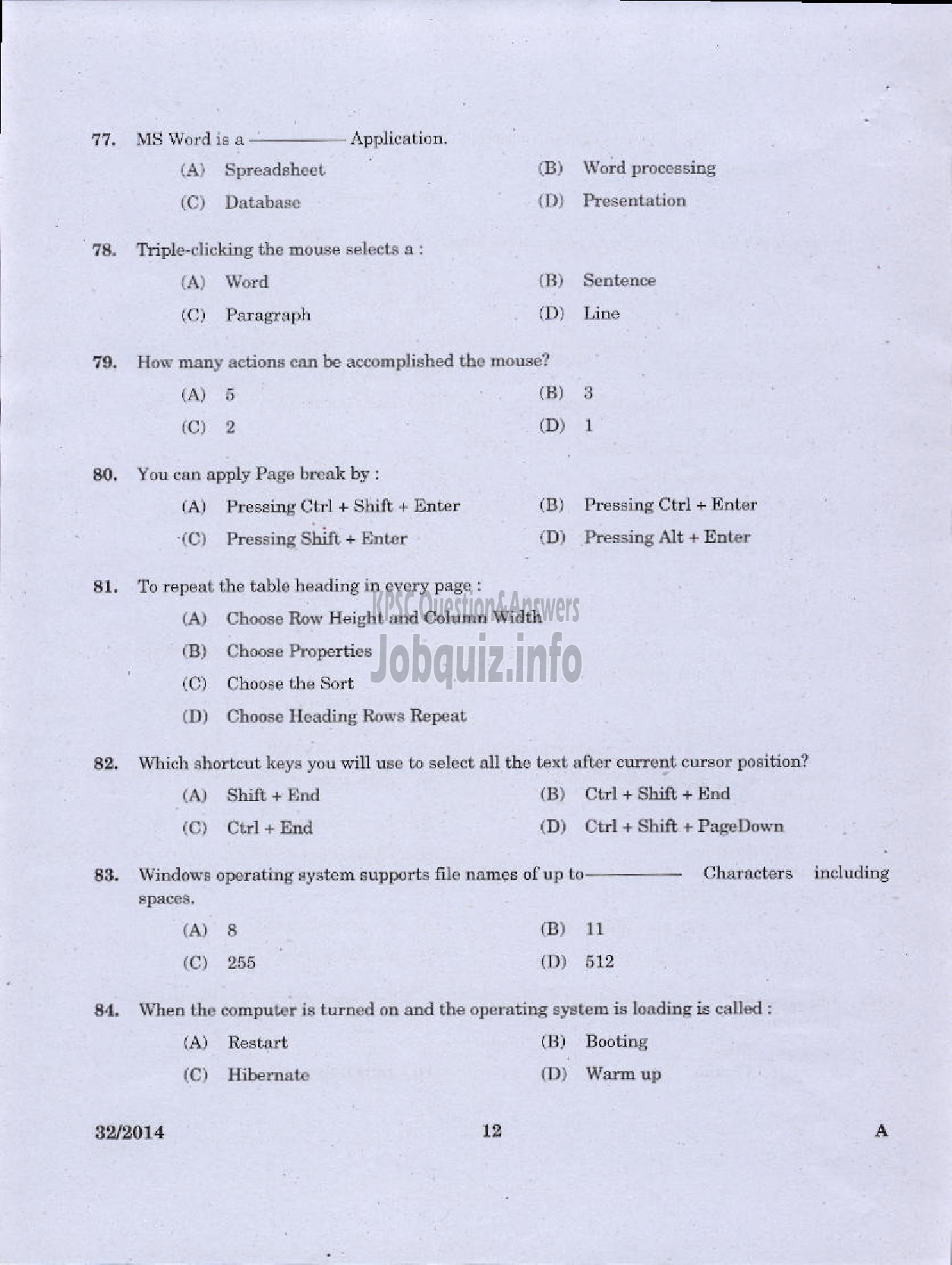 Kerala PSC Question Paper - LOWER DIVISION TYPIST NCA VARIOUS GOVERNMENT OWNED COMPANIES IDKY-10