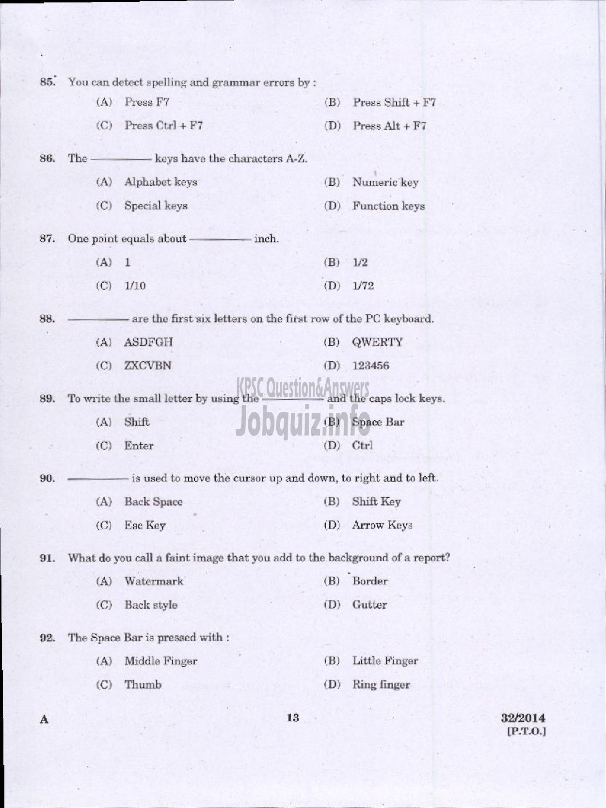 Kerala PSC Question Paper - LOWER DIVISION TYPIST NCA VARIOUS GOVERNMENT OWNED COMPANIES IDUKKY-11