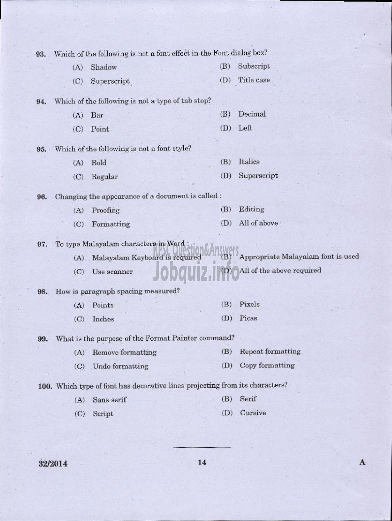 Kerala PSC Question Paper - LOWER DIVISION TYPIST NCA VARIOUS GOVERNMENT OWNED COMPANIES IDUKKY-12