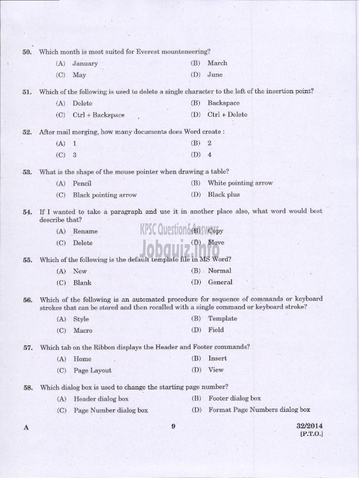 Kerala PSC Question Paper - LOWER DIVISION TYPIST NCA VARIOUS GOVERNMENT OWNED COMPANIES IDUKKY-7