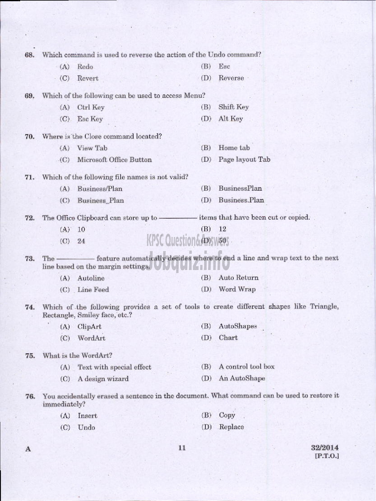 Kerala PSC Question Paper - LOWER DIVISION TYPIST NCA VARIOUS GOVERNMENT OWNED COMPANIES IDUKKY-9